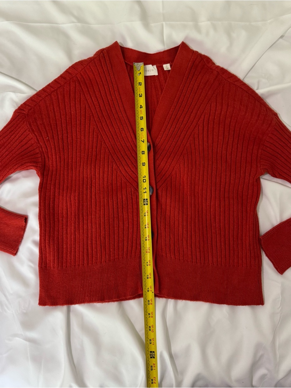 Cyrus Ribbed Button-Front Cardigan - Orange-Red - Picture 4 of 6